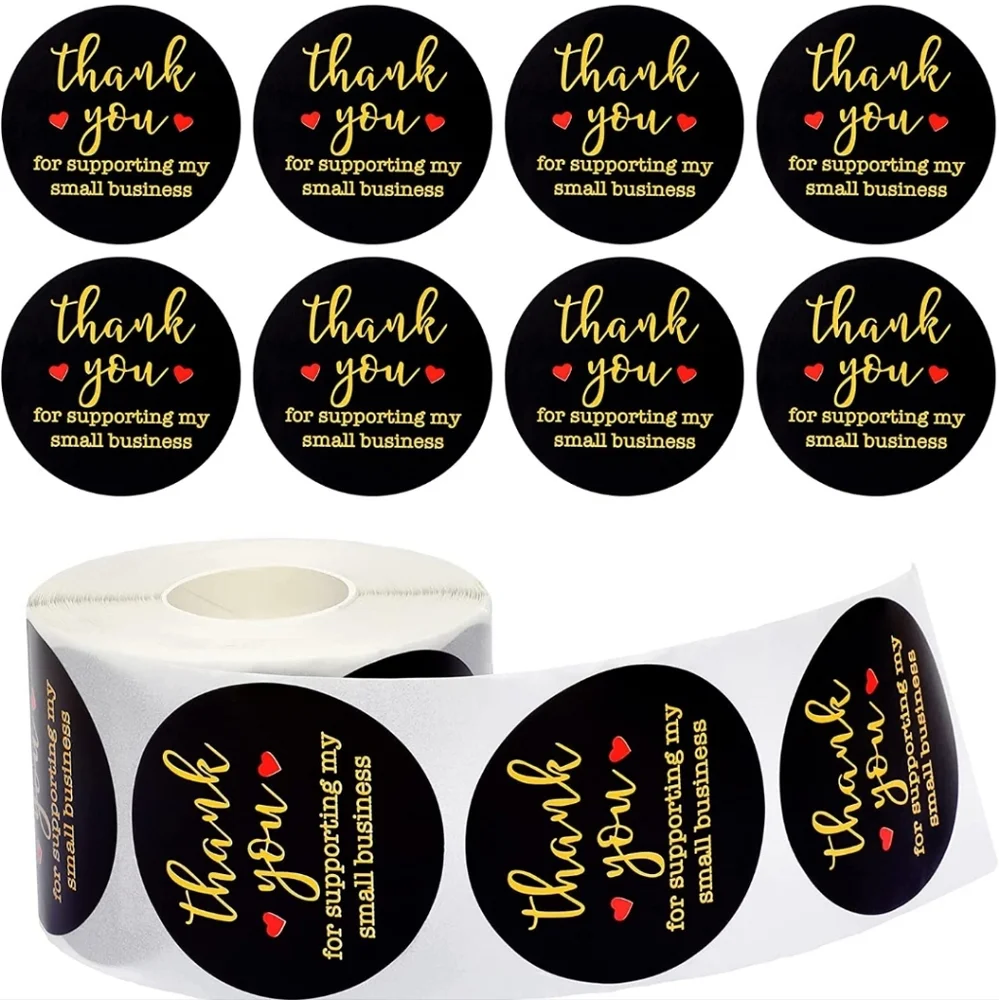 50 ct Stickers 2 inch, Black Thank You Labels Sticker, Thank You for Sup…